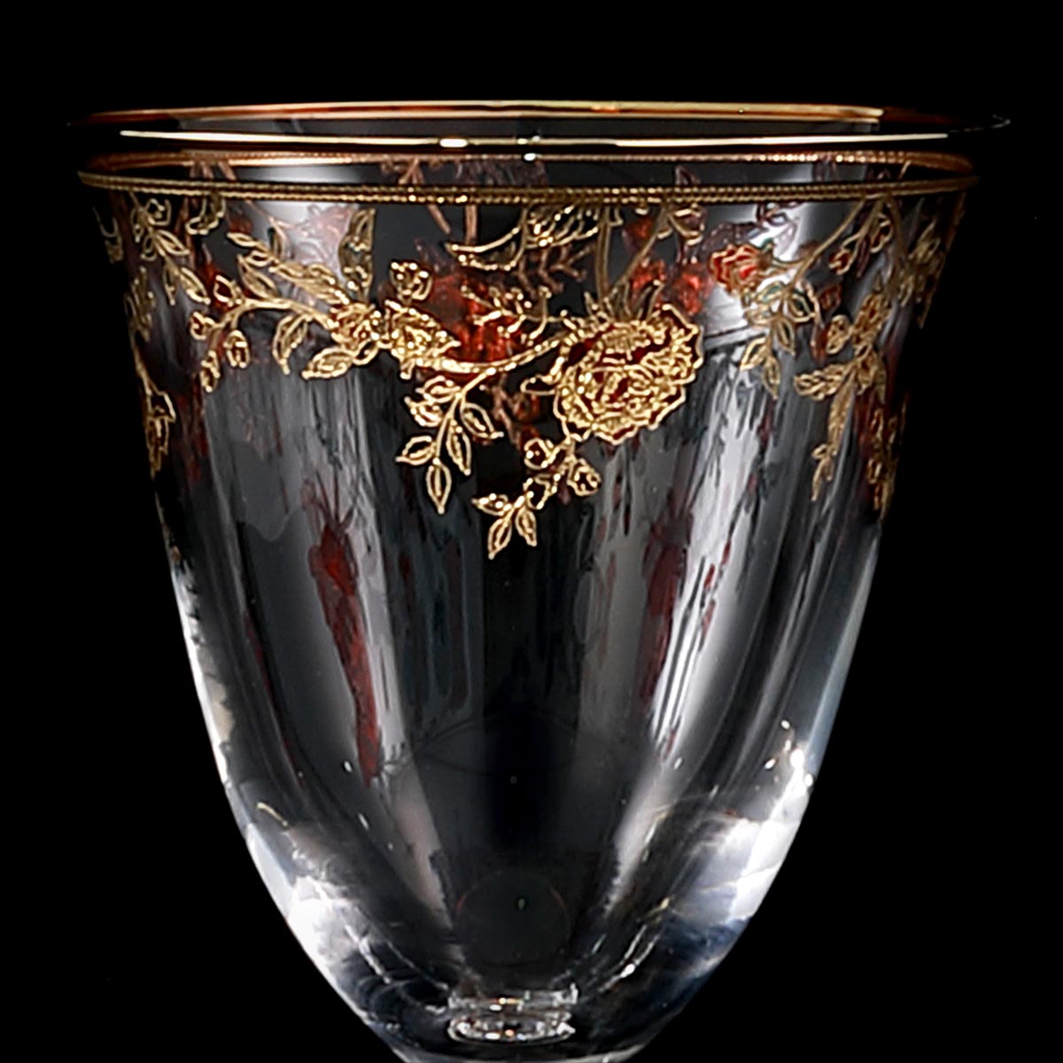 Completo bicchieri in cristallo con decoro floreale in oro e colore - Luisiana