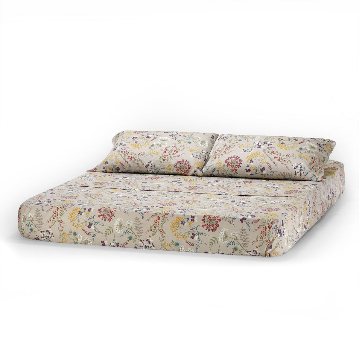 Completo letto 2 piazze in cotone con elastico dal design floreale - Vittoria
