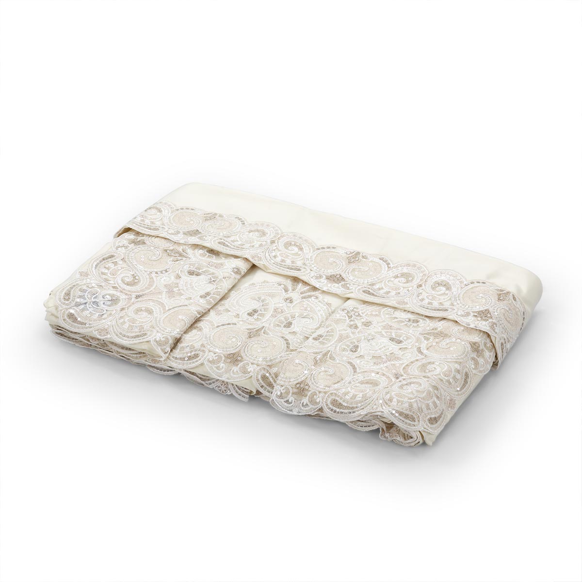 Completo letto in raso di cotone avorio con pizzo ricamato - Beatrice