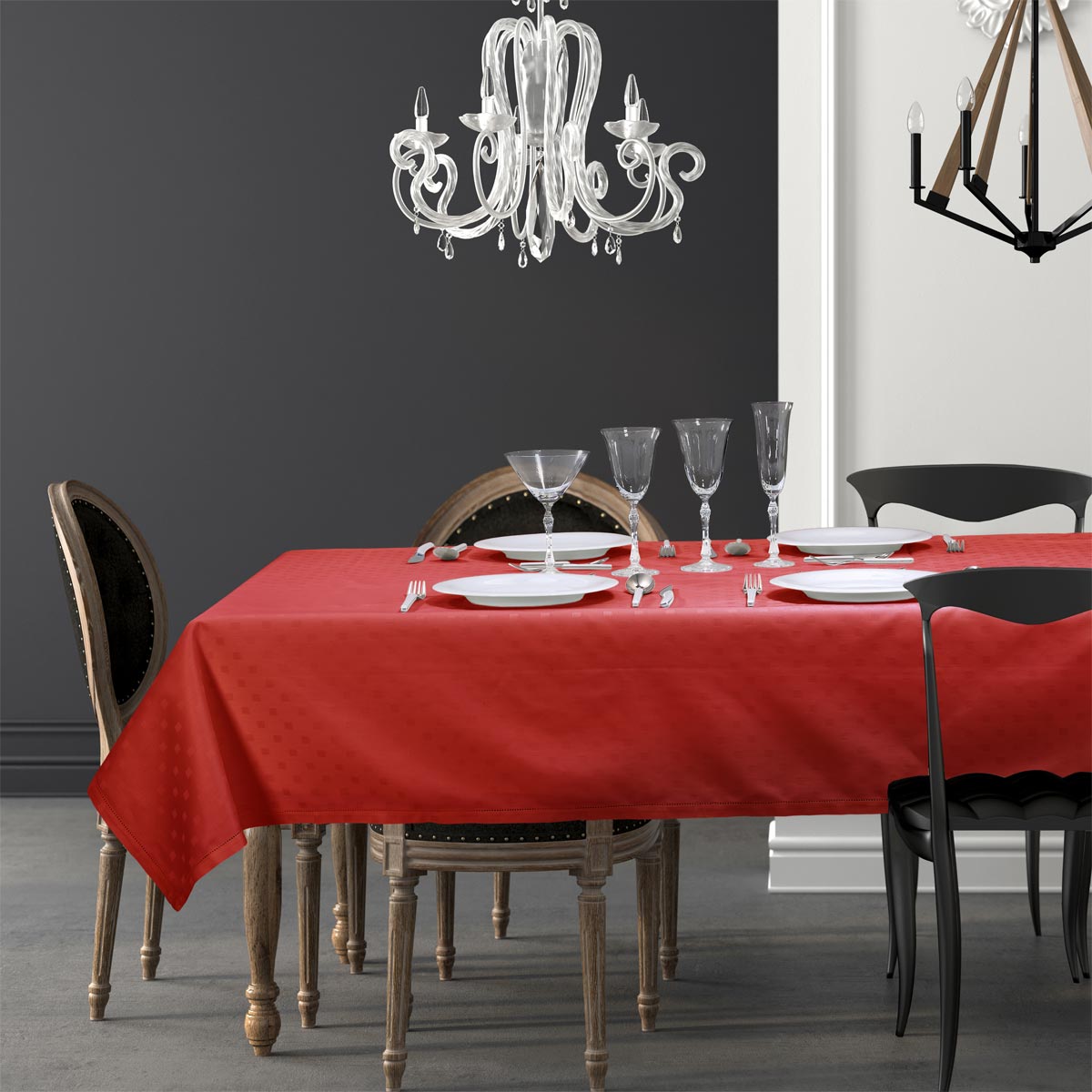 Tovaglia da tavola natalizia rossa elegante in fiandra di cotone