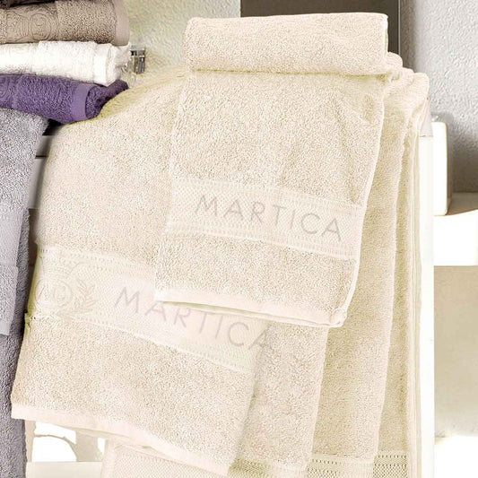 Coppia asciugamani da bagno in morbida spugna di cotone idrofilo colore avorio - Idrospugna