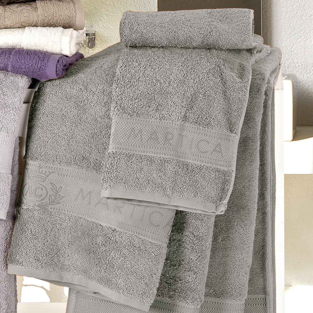 Coppia asciugamani da bagno in morbida spugna di cotone idrofilo colore grigio - Idrospugna