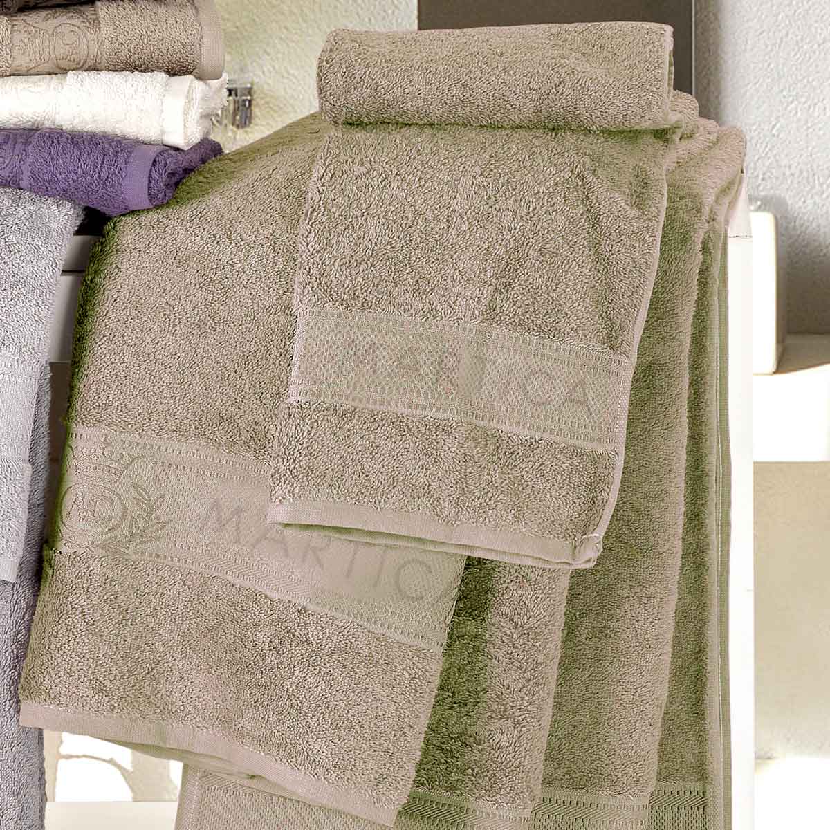Coppia asciugamani da bagno in morbida spugna di cotone idrofilo colore sabbia - Idrospugna