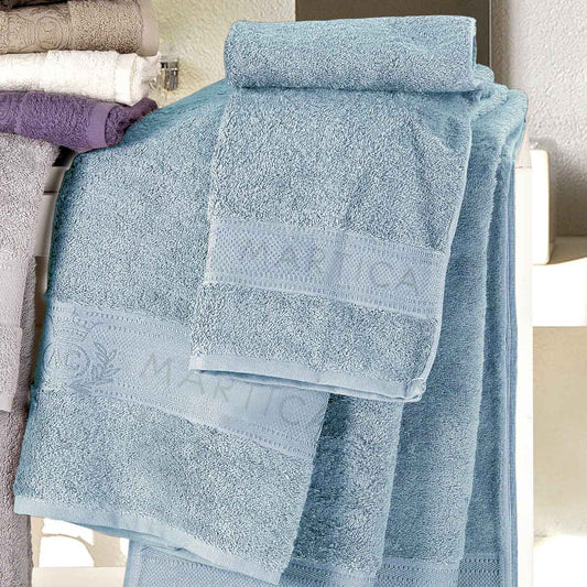 Coppia asciugamani da bagno in morbida spugna di cotone idrofilo colore turchese - Idrospugna