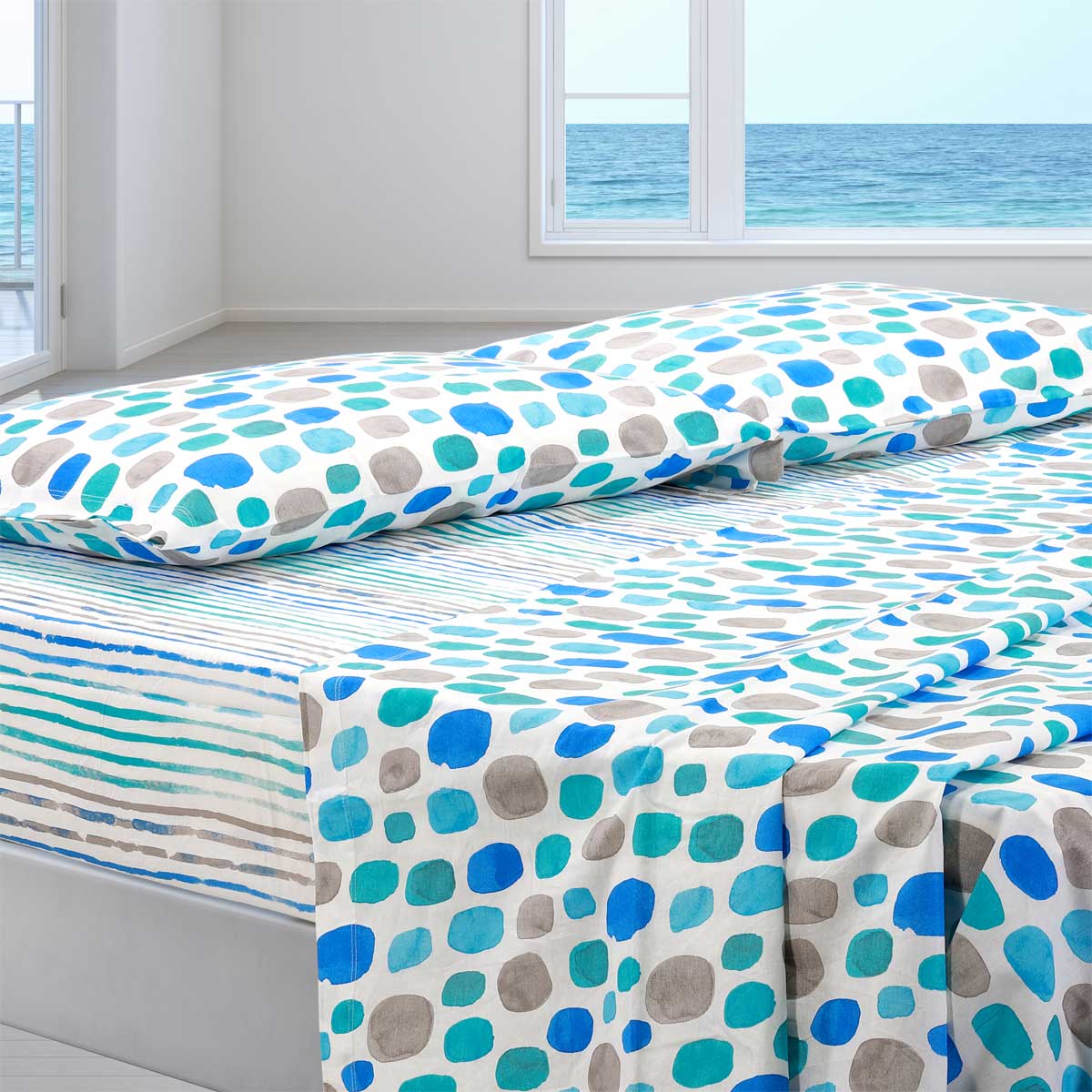 Caleffi Niki Completo Lenzuola Matrimoniale 100% Cotone - Azzurro Morbido Per Un Letto Confortevole
