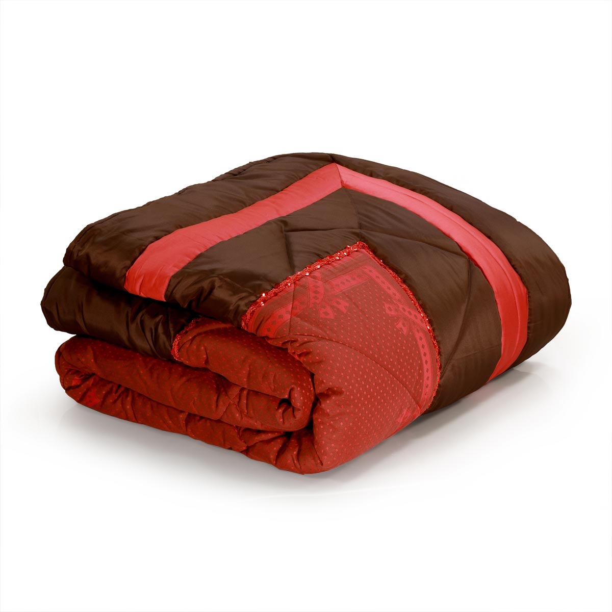 Piumone invernale pesante moderno con inserti tessuto di colore marrone e rosso - EL138