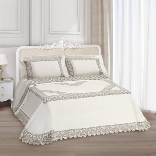 Primo letto corredo in puro lino con pizzo filo argento lurex - Chantal