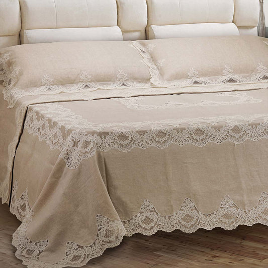 Primo letto sposa in puro lino naturale con pizzo rebrodè - Eden