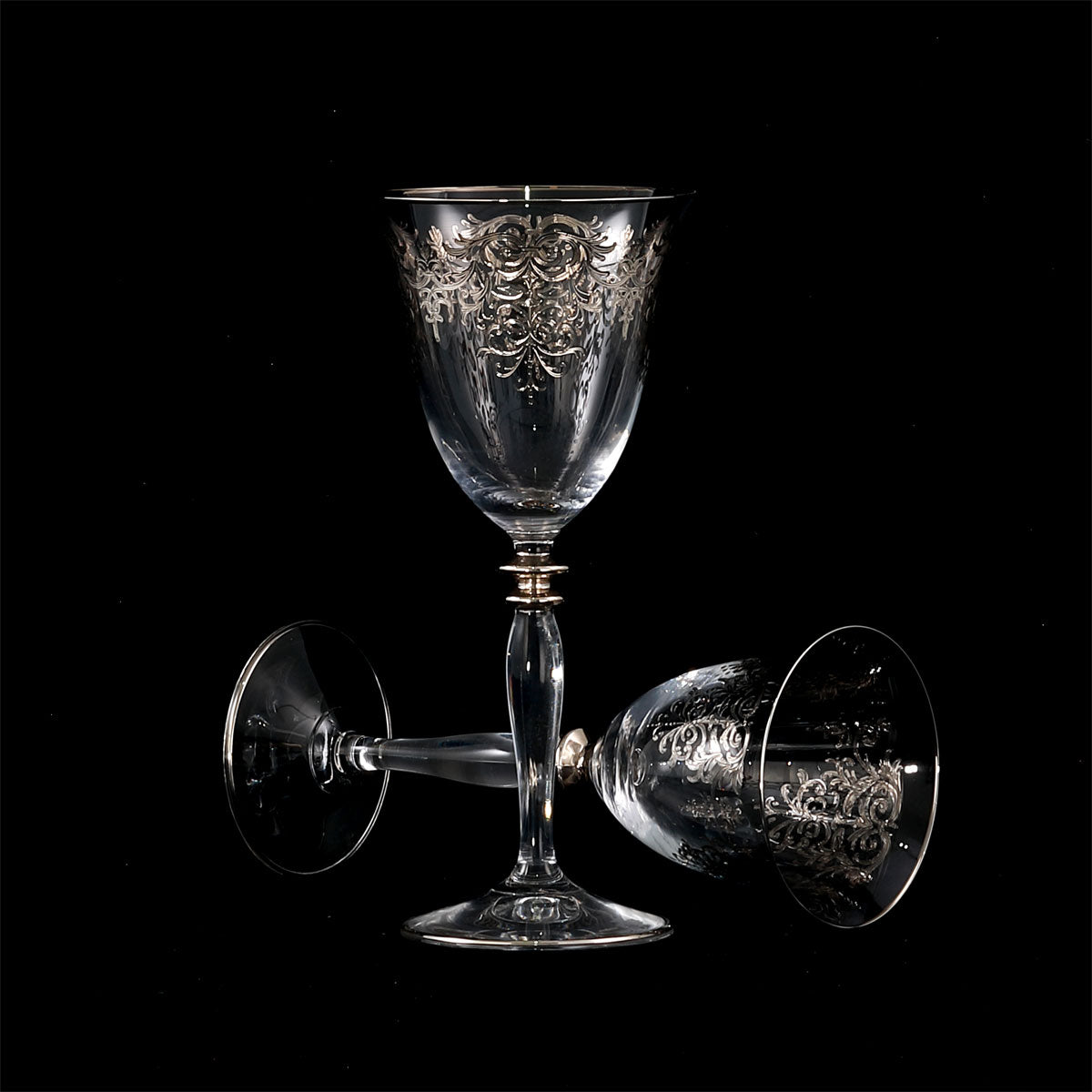 Servizio bicchieri a calice con prestigioso decoro filo platino in puro cristallo - San Pietroburgo