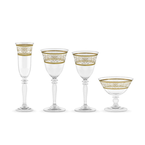 Servizio bicchieri a calice 50 pezzi con design classico e decoro in oro - Royal