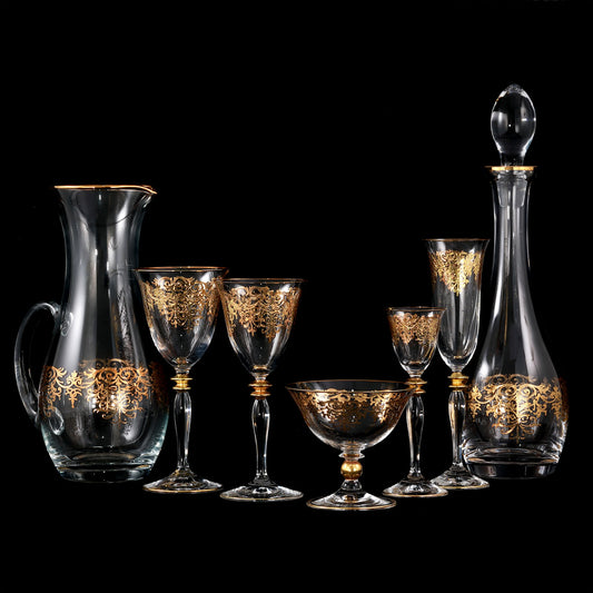 Servizio bicchieri con decoro classico in oro 62 pezzi - Giulia