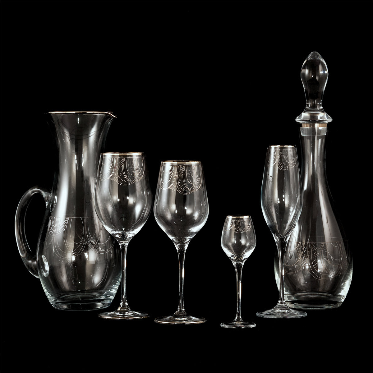 Servizio bicchieri moderno con decoro filo platino - Rebecca