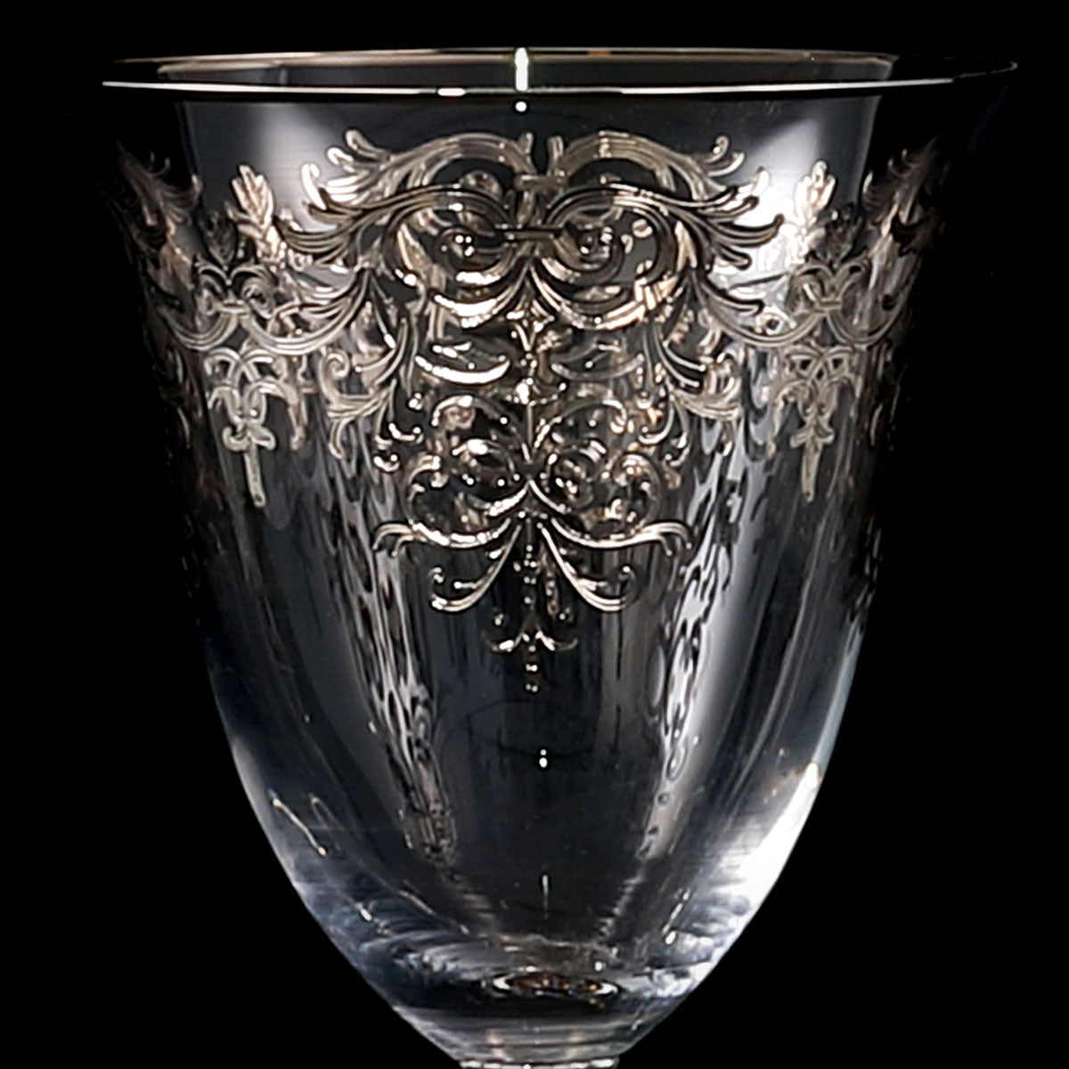 Servizio calici in cristallo con decorazione incisa artigianalmente stile classico con filo platino - San Pietroburgo