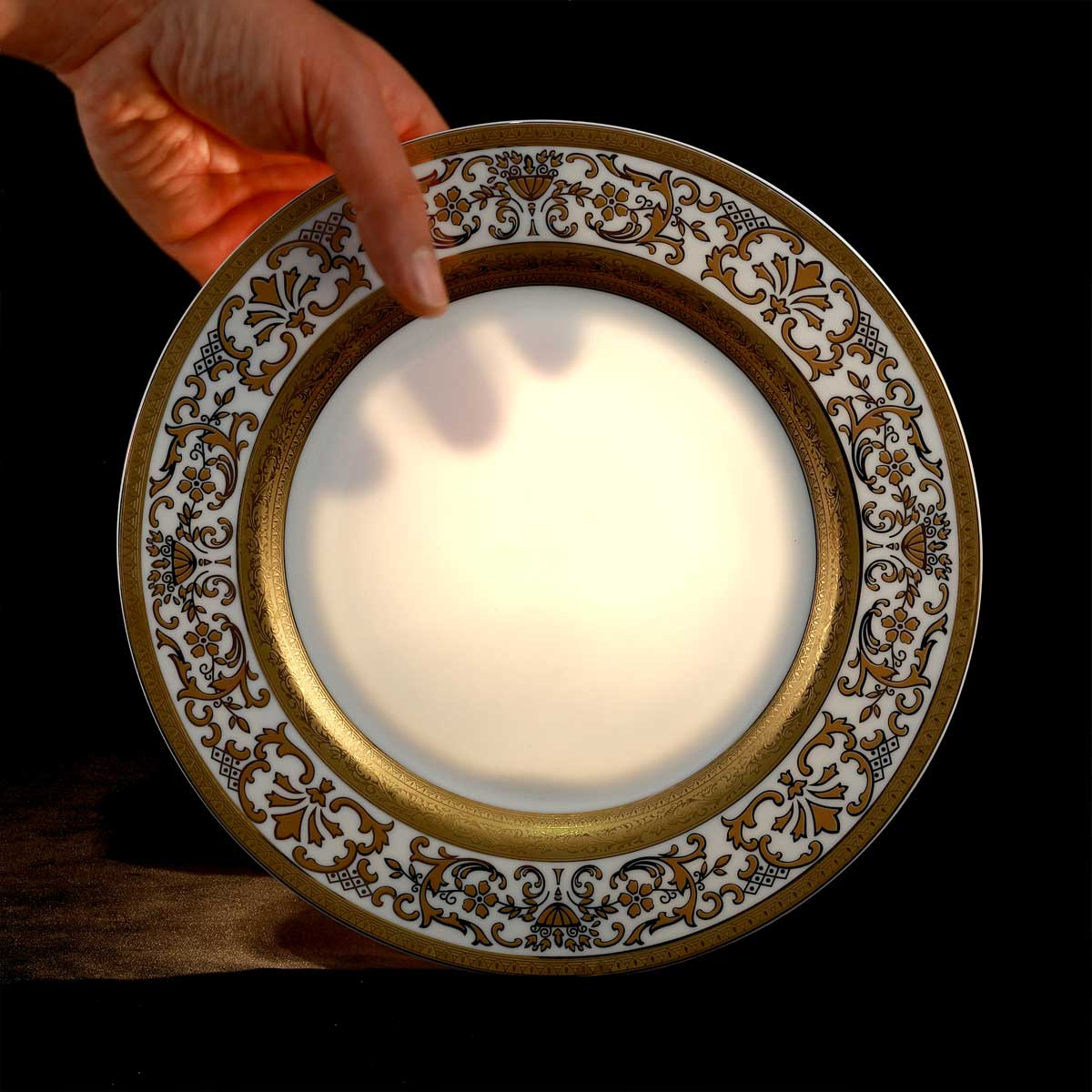 Servizio piatti elegante in porcellana trasparente con decorazione in oro - Prestige