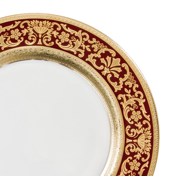 Servizio tavola in fine porcellana con decorazione oro e bordò - Royal