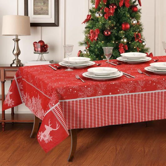 Set tovaglie natalizie rosse lavorate al telaio con filo argento lurex - Rudolph