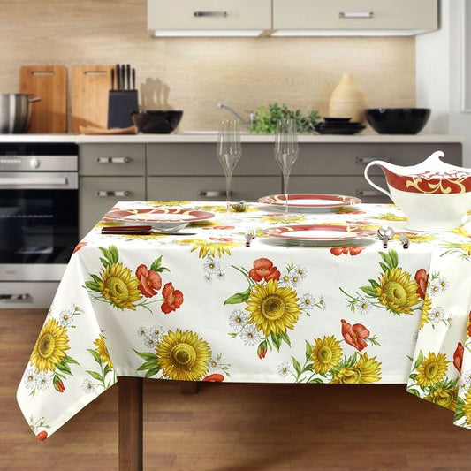 Tovaglie da tavola con disegno mazzetto fiori campo in puro cotone - Girasoli