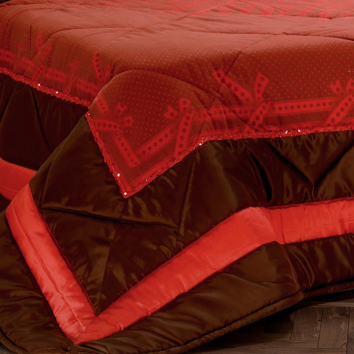 Trapunta 2 piazze corredo moderno colore rosso e marrone - EL138