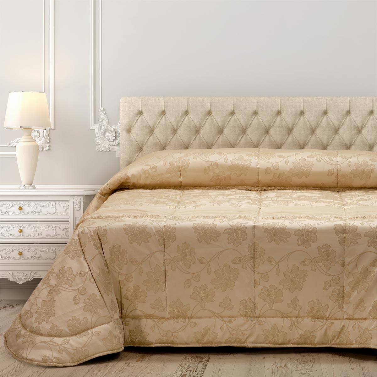 Trapunta letto 2 piazze jacquard di colore avorio - EL125
