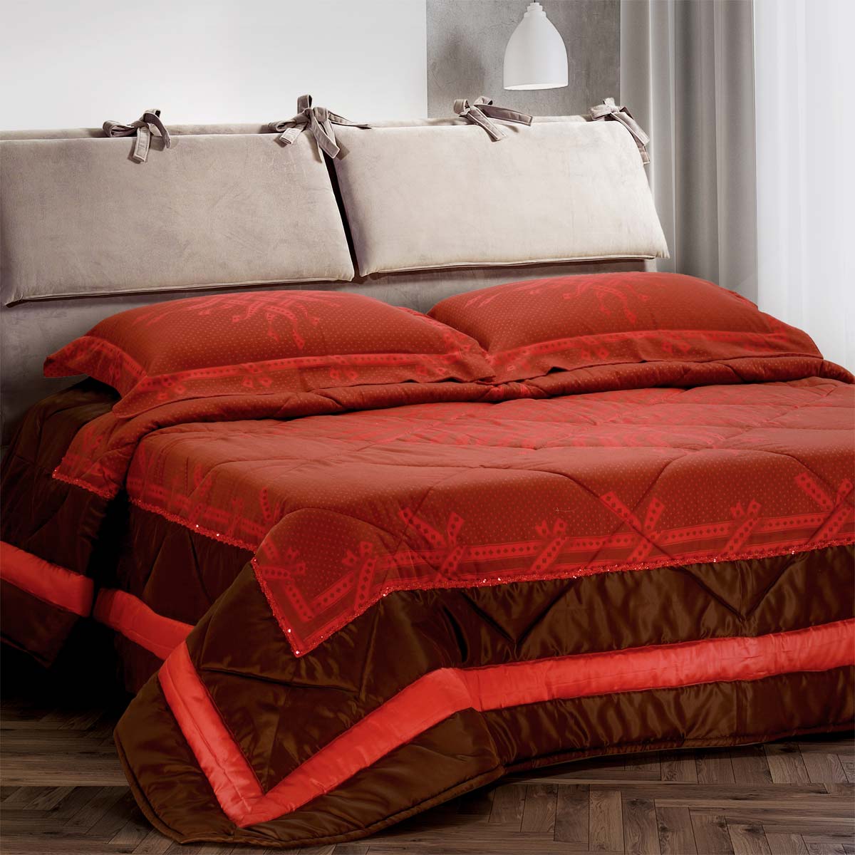 Trapunta matrimoniale moderna con inserti colore rosso - EL138